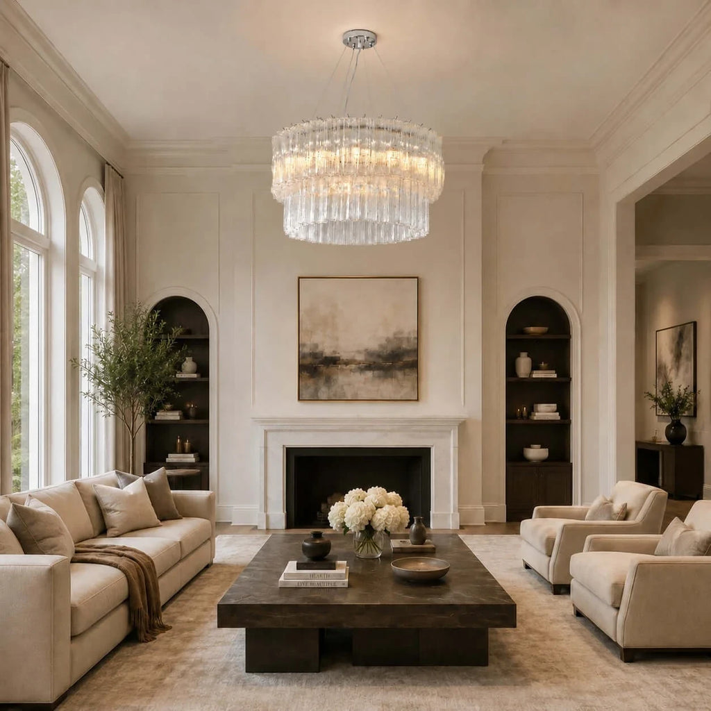 Modern Cylindrical Faceted Glass Ceiling Light in Contemporary Living Room