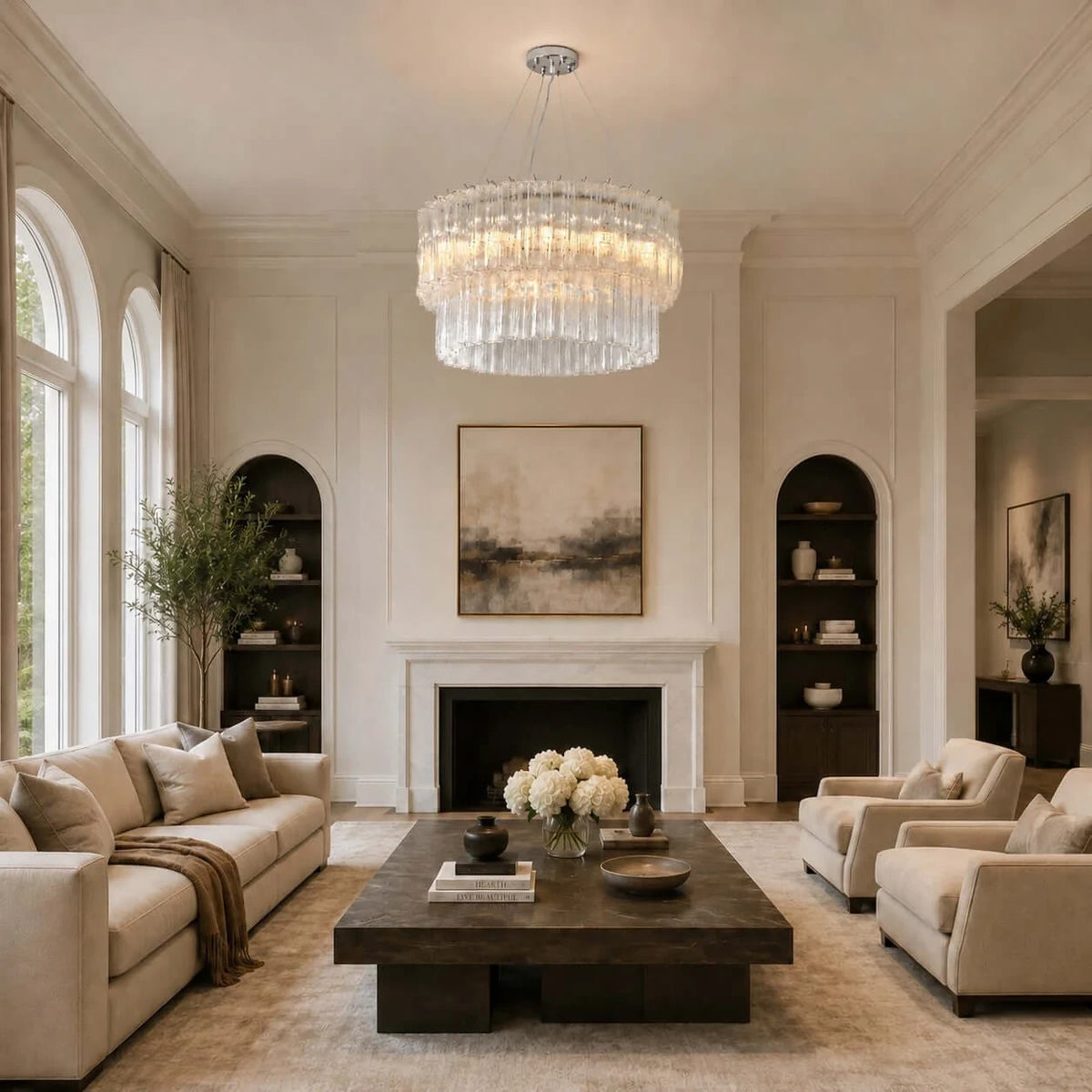 Modern Cylindrical Faceted Glass Ceiling Light in Contemporary Living Room