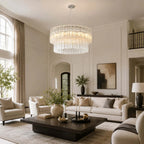 Modern Tiered Cylindrical Glass Chandelier in Bright Living Room