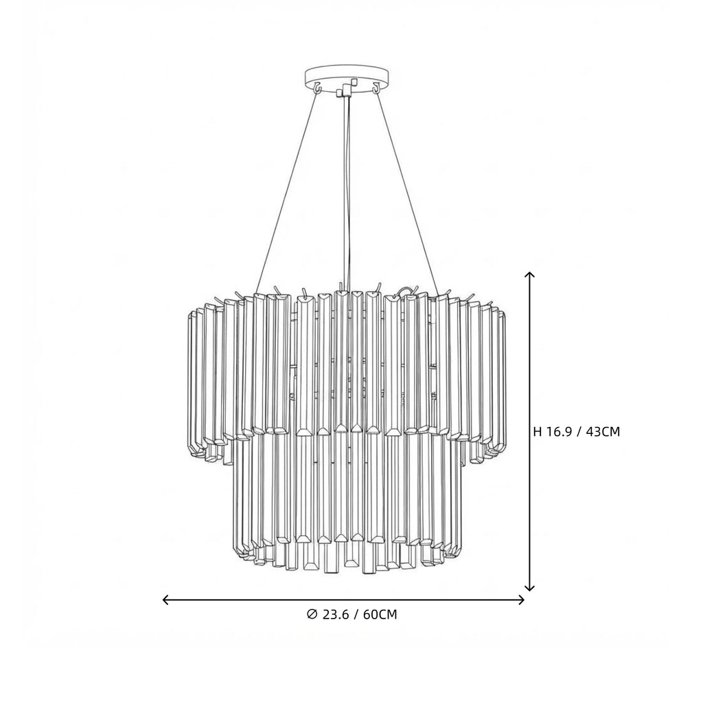 Modern Cascading Tiered Cylindrical Faceted Glass Ceiling Light Style B Line Art Dimension Diagram