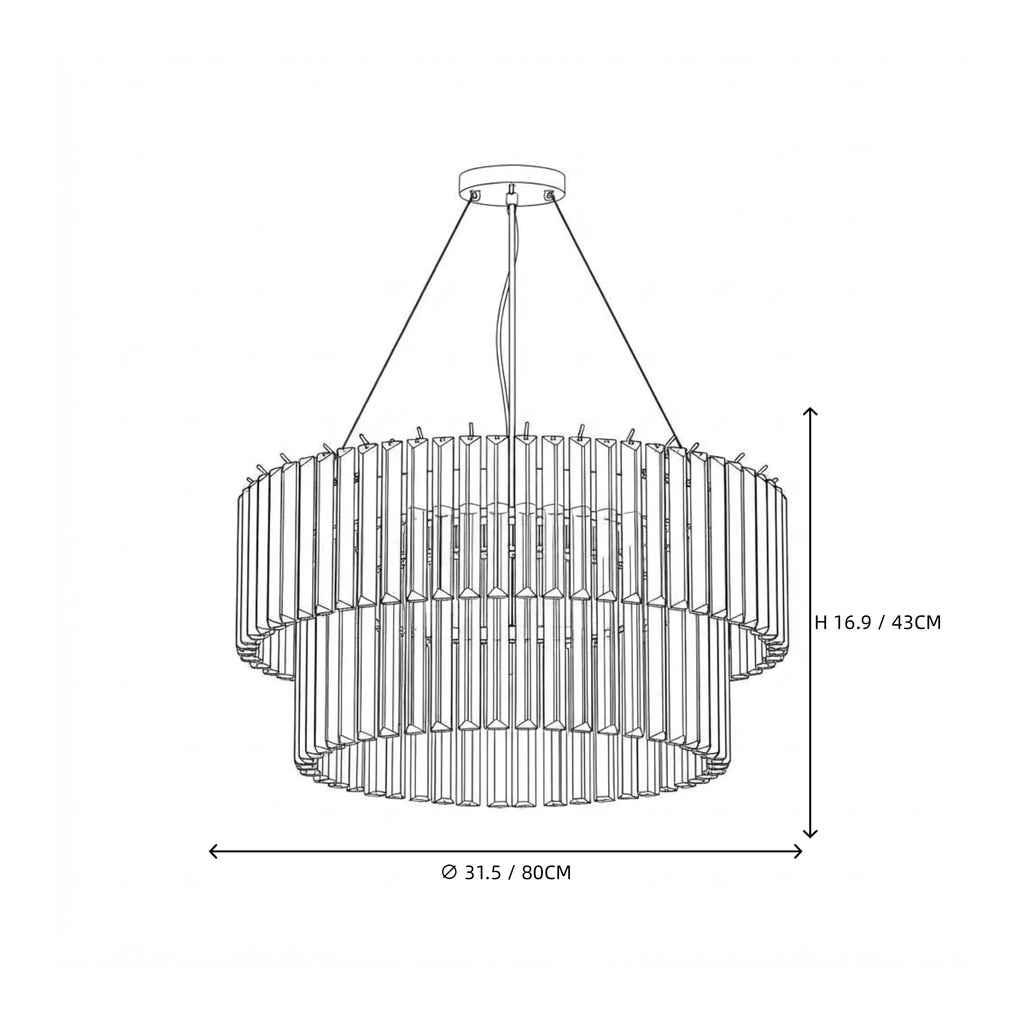 Modern Cascading Tiered Cylindrical Faceted Glass Ceiling Light Style C Line Art Dimension Diagram