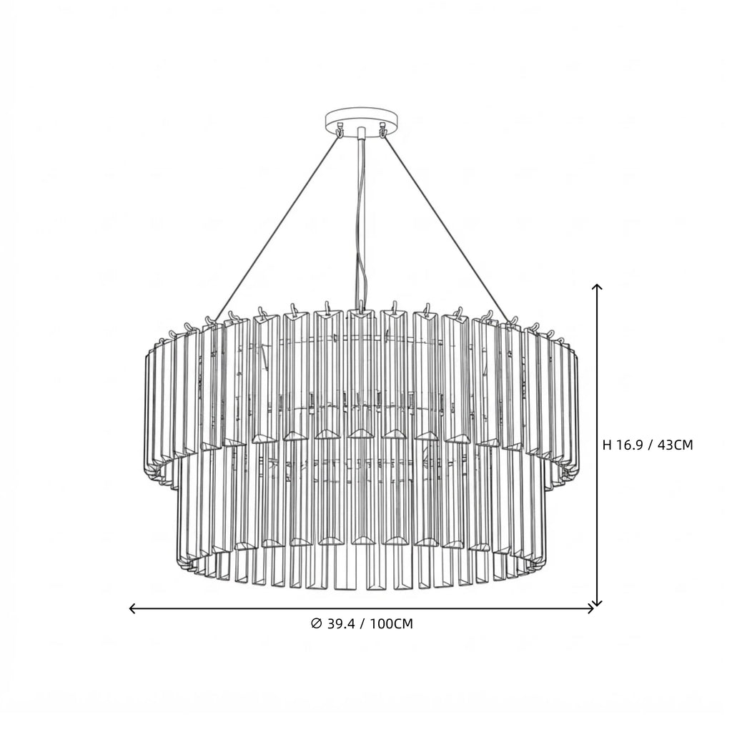 Modern Cascading Tiered Cylindrical Faceted Glass Ceiling Light Style D Line Art Dimension Diagram