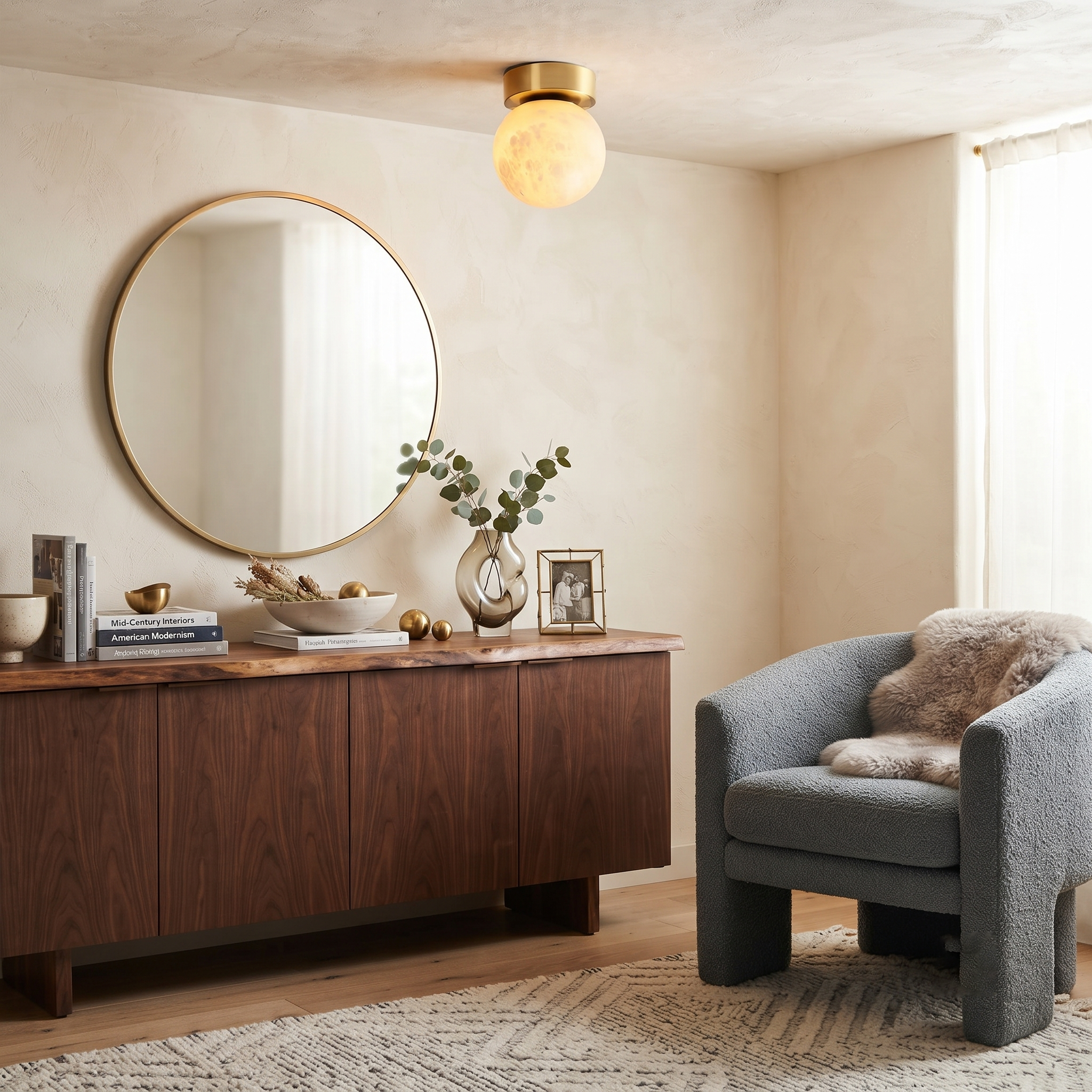 Selene Alabaster Globe Flush Mount