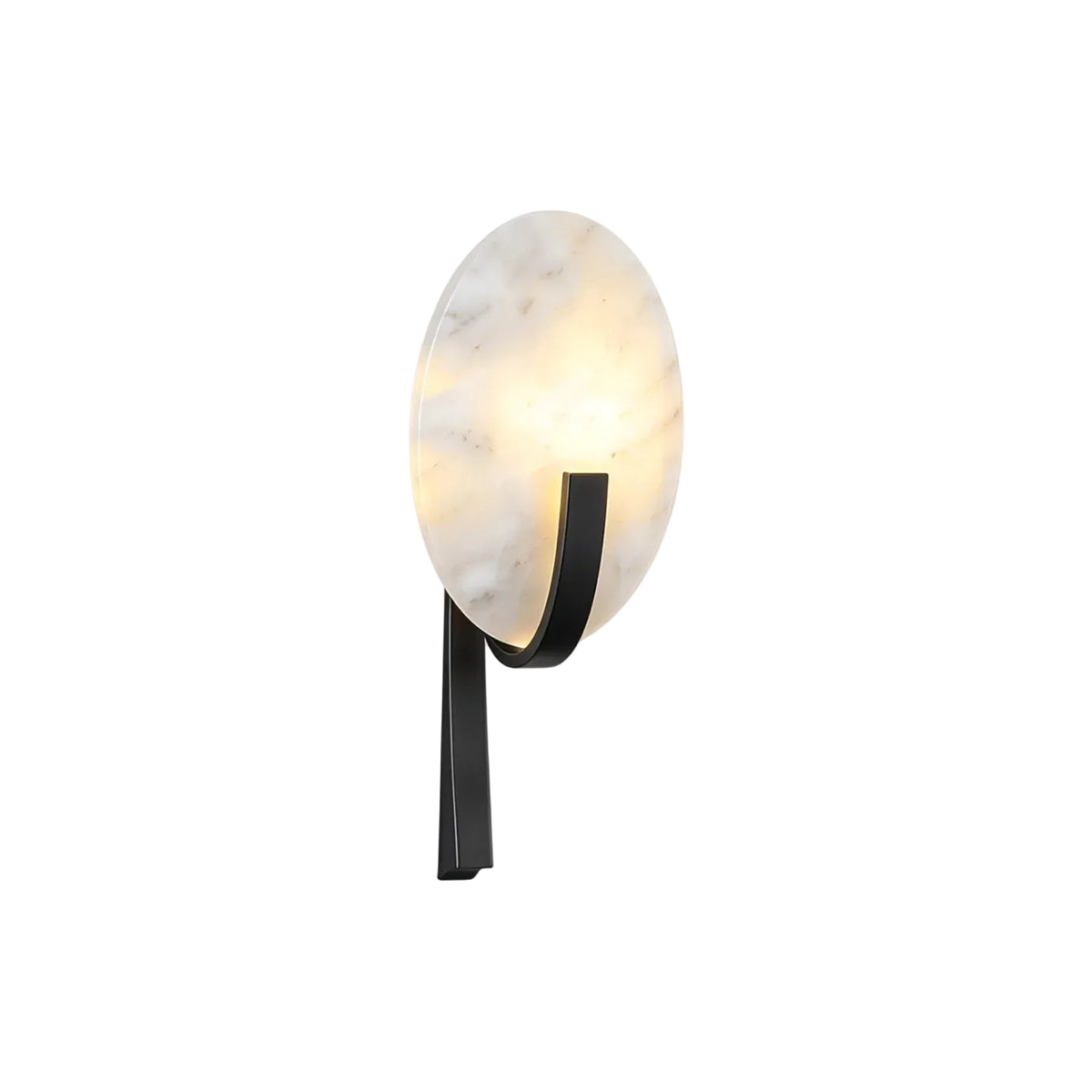 Modern Oval Alabaster Art Glass Wall Sconce with Black Bracket on Pure White Background