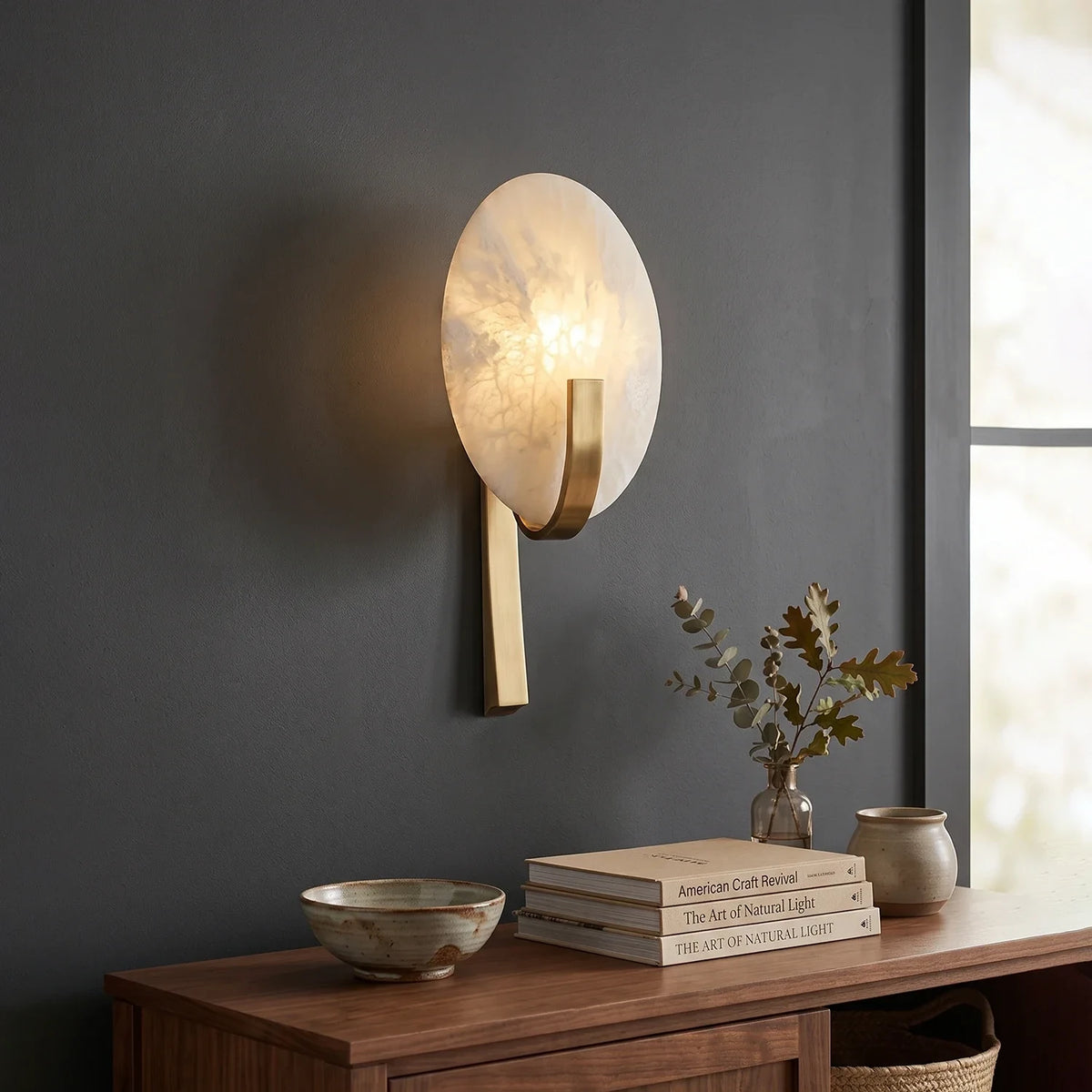 Modern Art Glass Wall Sconce Over Living Room Console