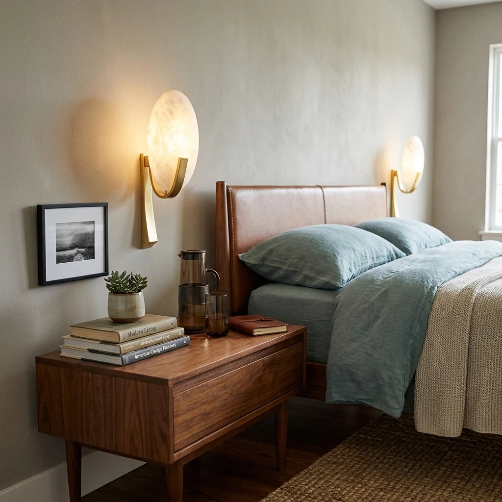 Modern Art Glass Wall Sconces in Master Bedroom Setting