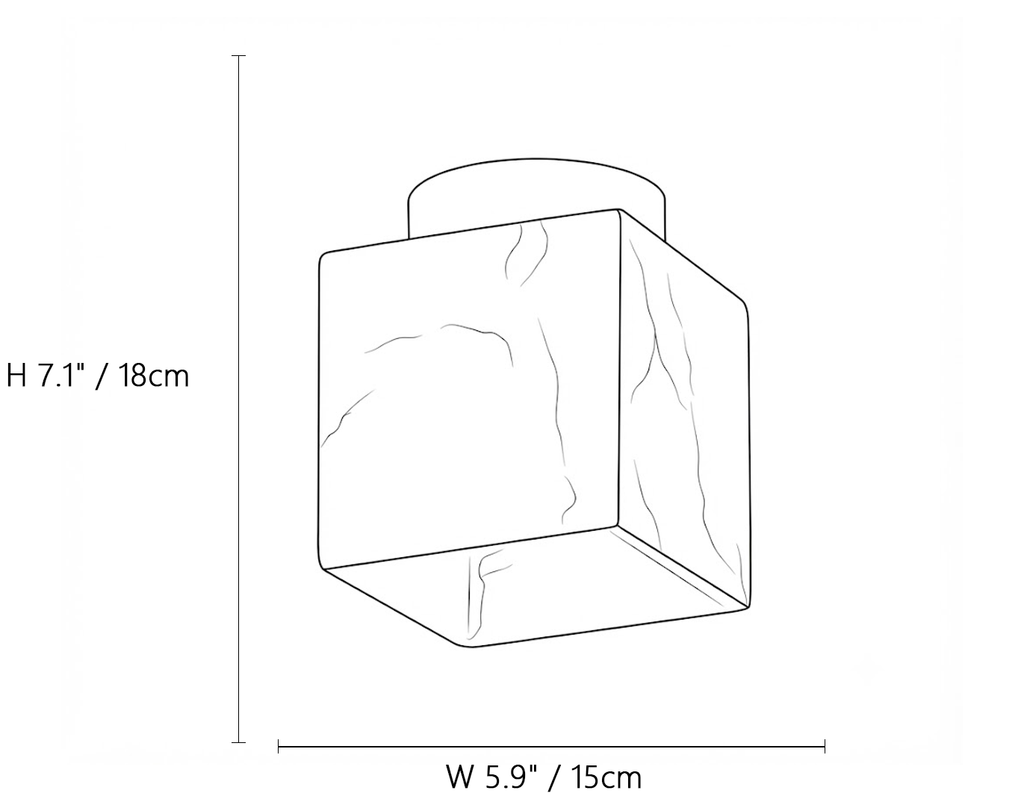 Alabaster Cube Flush Mount Ceiling Light Line Art Dimension Diagram