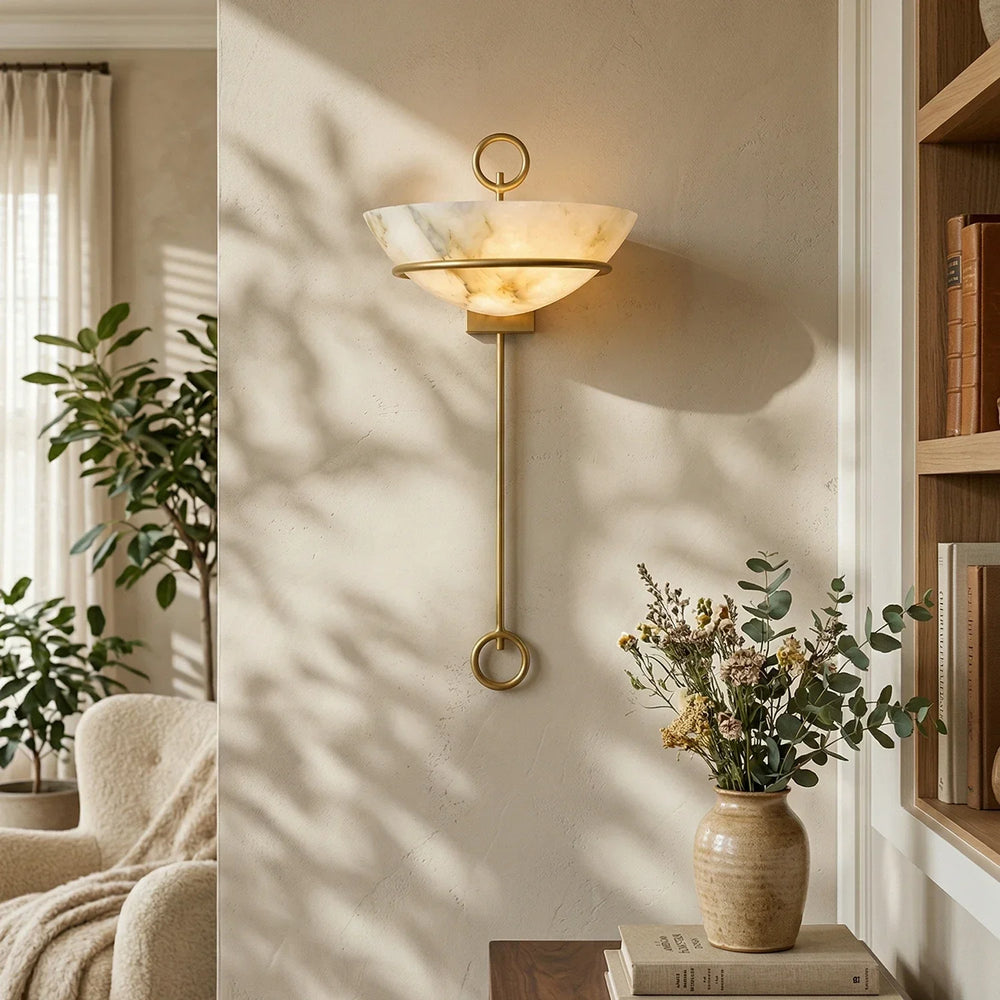Semicircular Bowl Tether Alabaster Wall Lamp