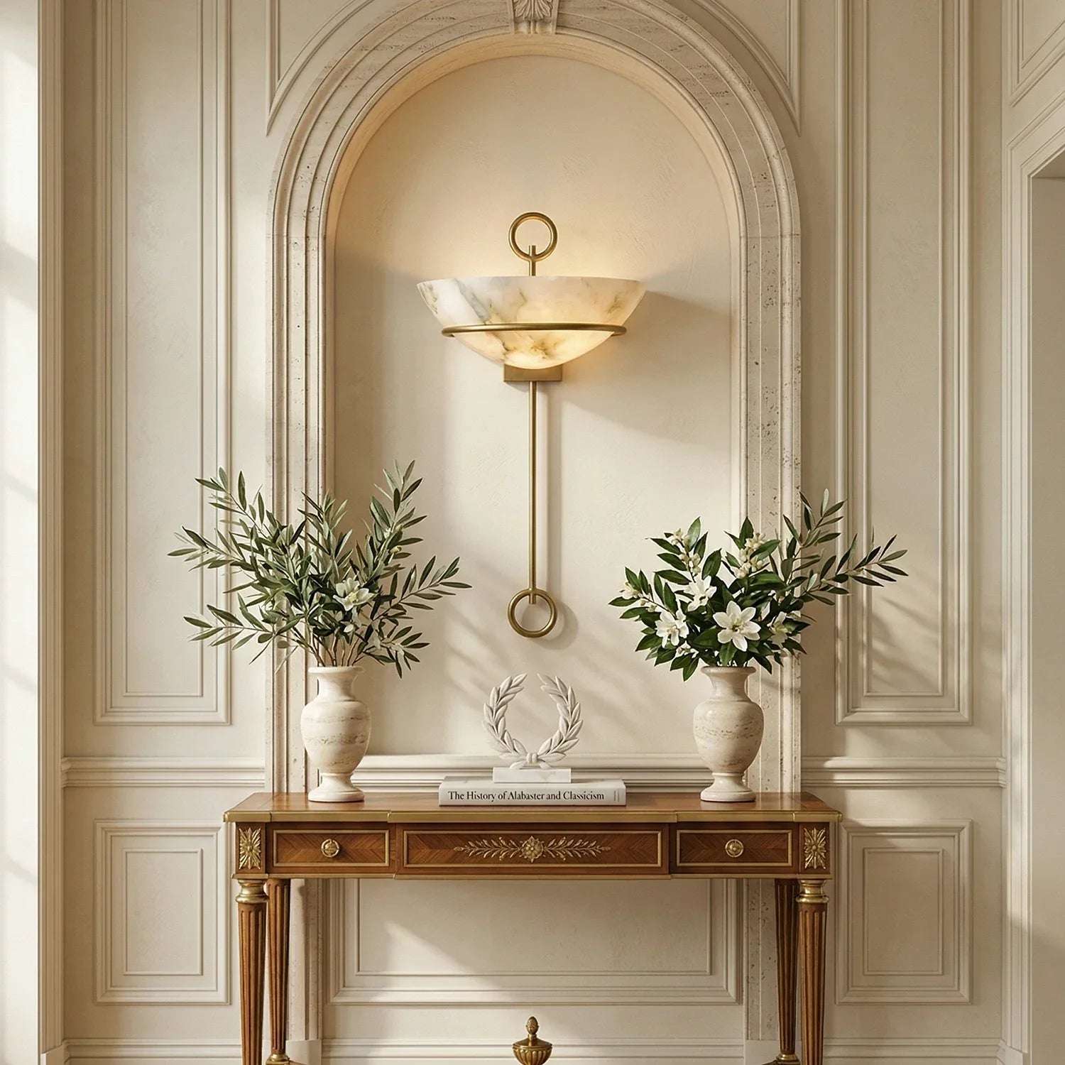 Semicircular Bowl Tether Alabaster Wall Lamp