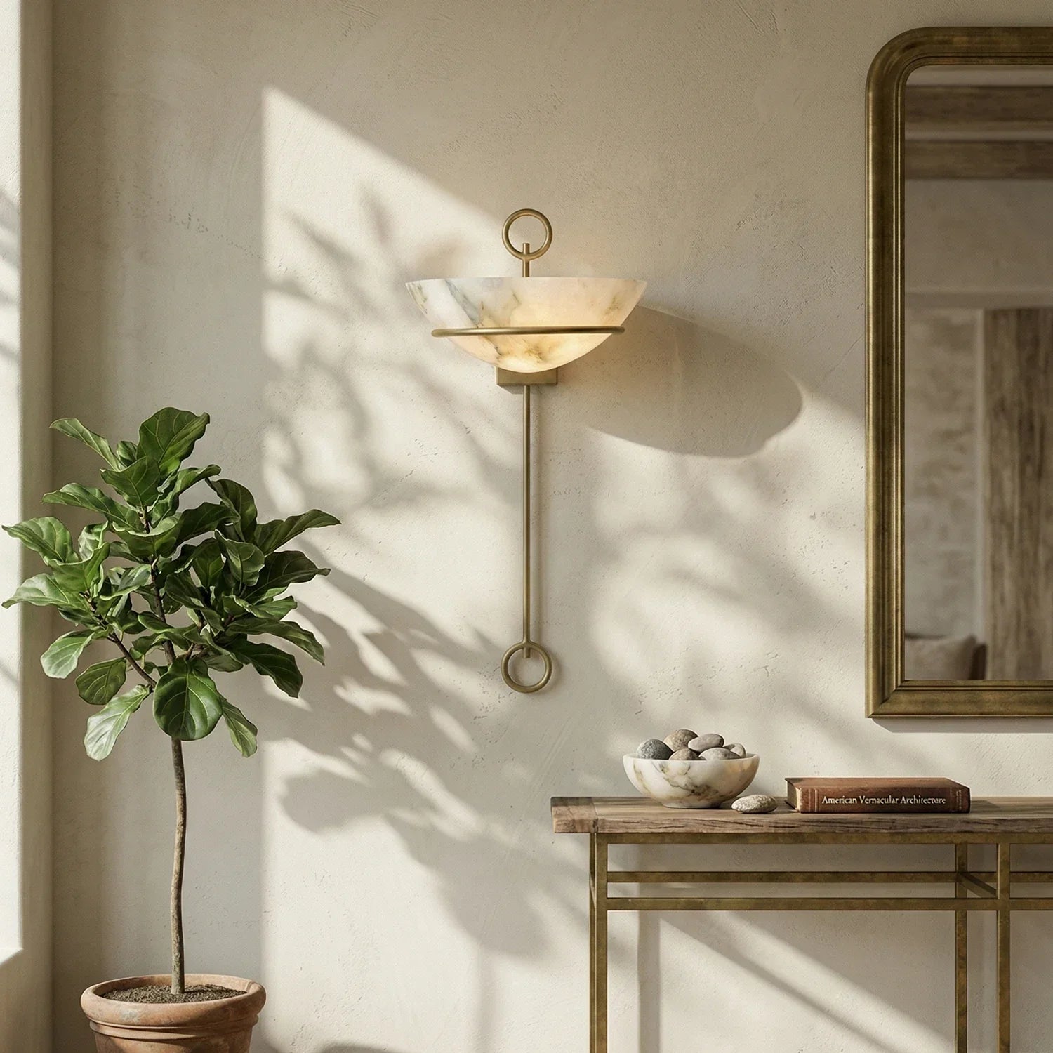 Semicircular Bowl Tether Alabaster Wall Lamp
