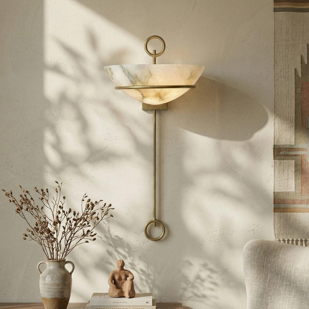 Semicircular Bowl Tether Alabaster Wall Lamp