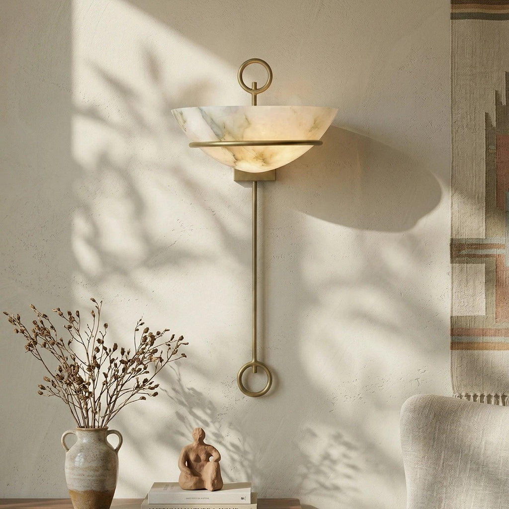 Semicircular Bowl Tether Alabaster Wall Lamp