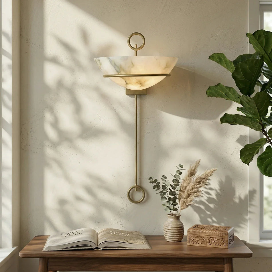 Semicircular Bowl Tether Alabaster Wall Lamp