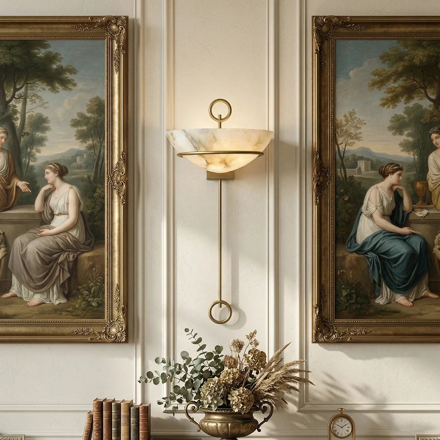 Semicircular Bowl Tether Alabaster Wall Lamp