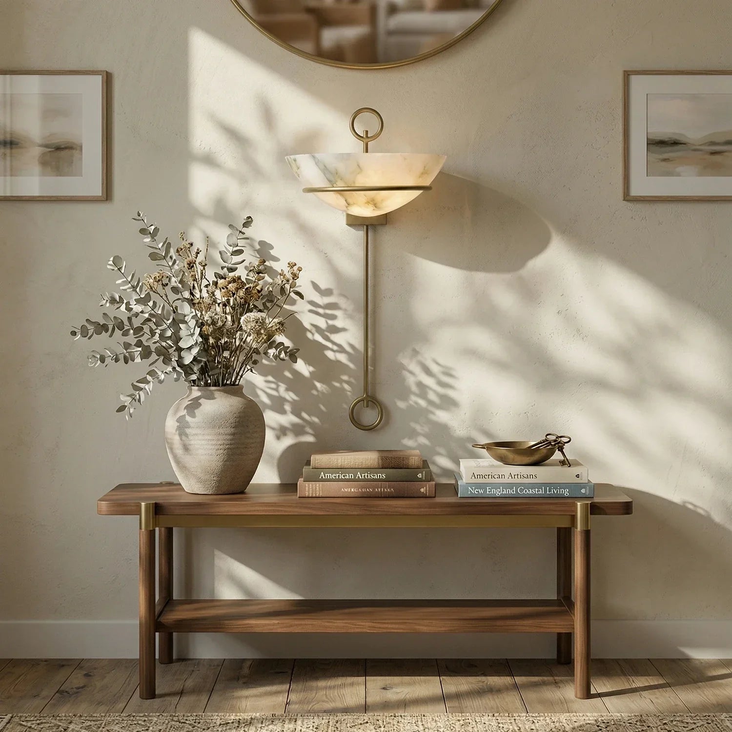 Semicircular Bowl Tether Alabaster Wall Lamp