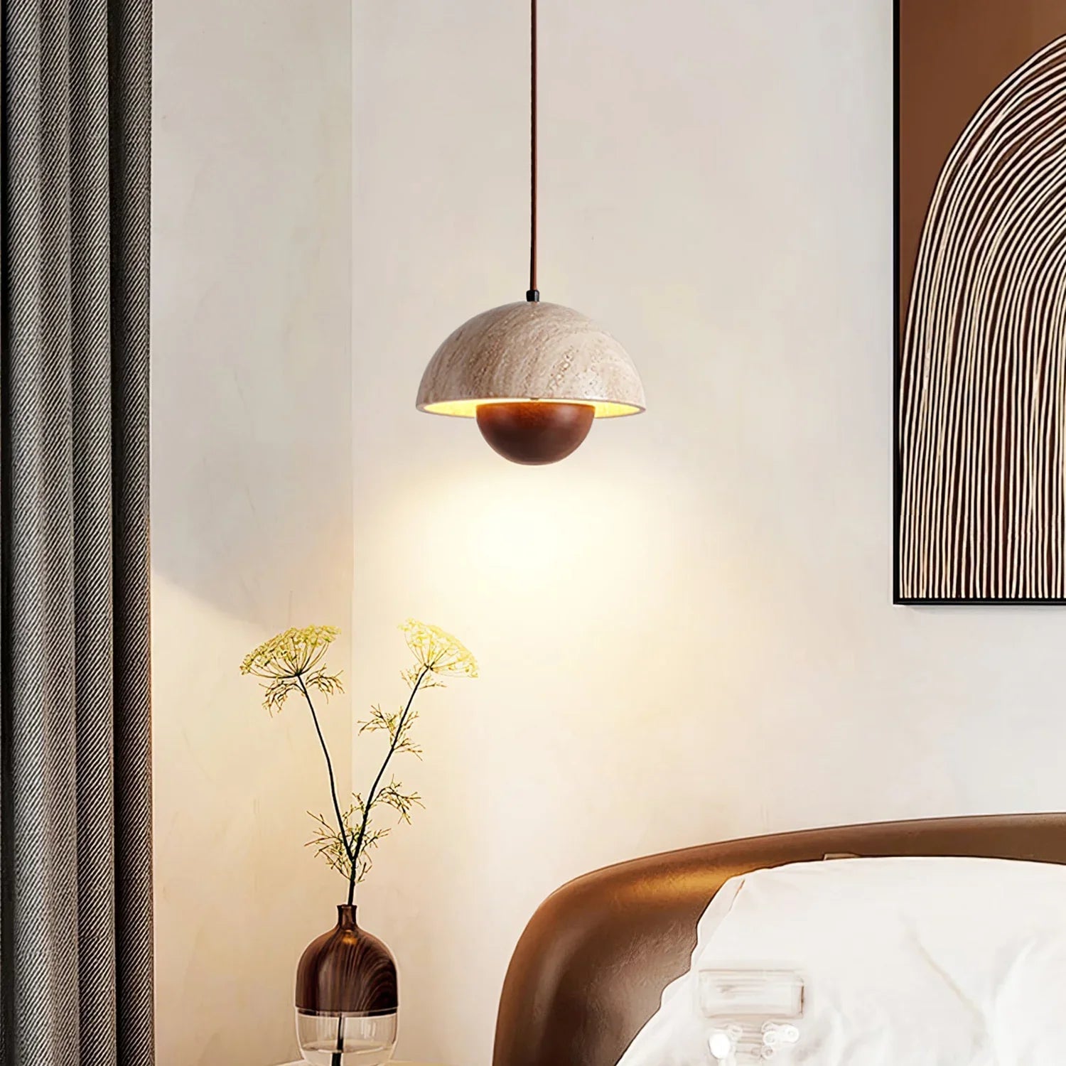 Semicircular Bud Travertine Pendant Lamp