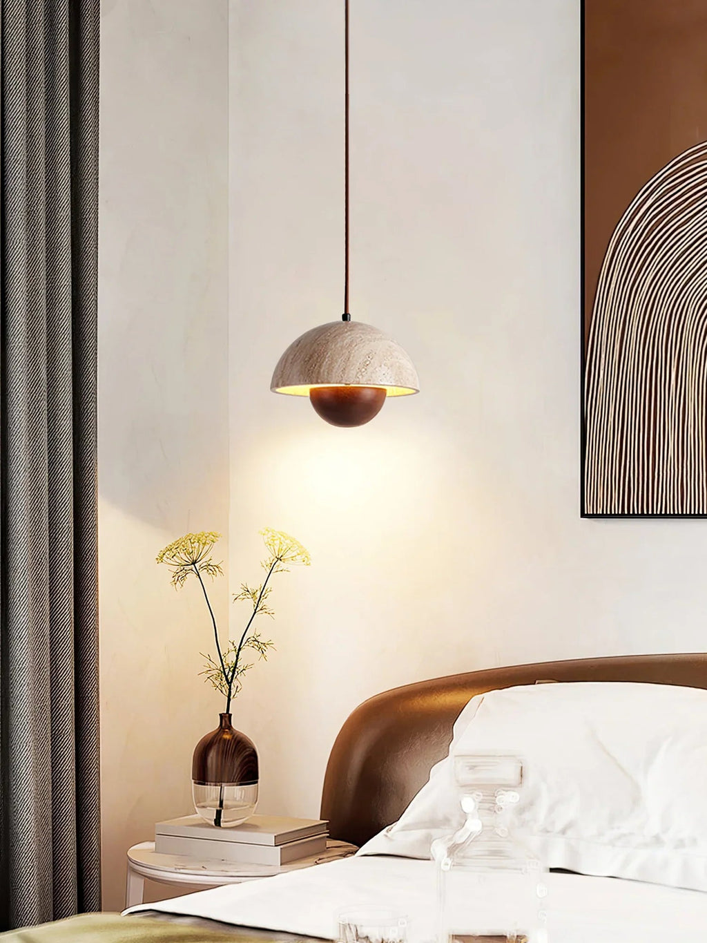 Semicircular Bud Travertine Pendant Lamp