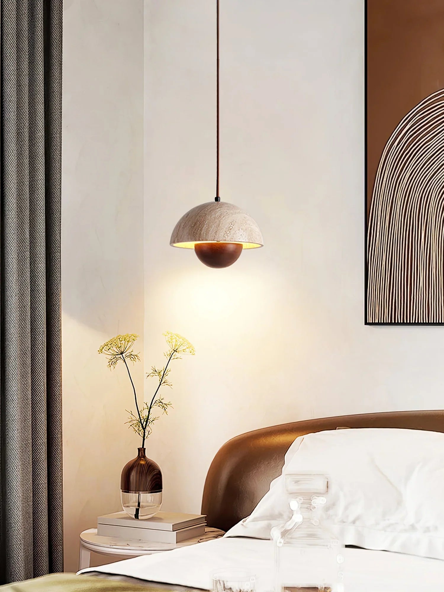 Semicircular Bud Travertine Pendant Lamp
