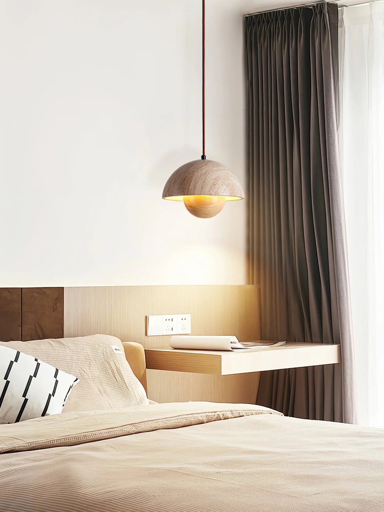 Semicircular Bud Travertine Pendant Lamp