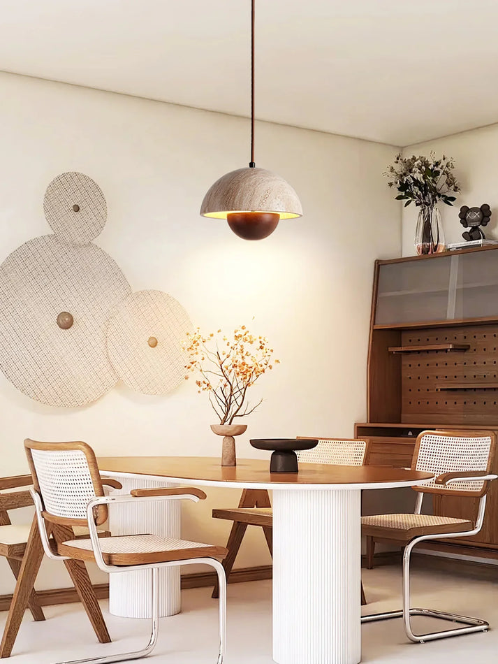 Semicircular Bud Travertine Pendant Lamp
