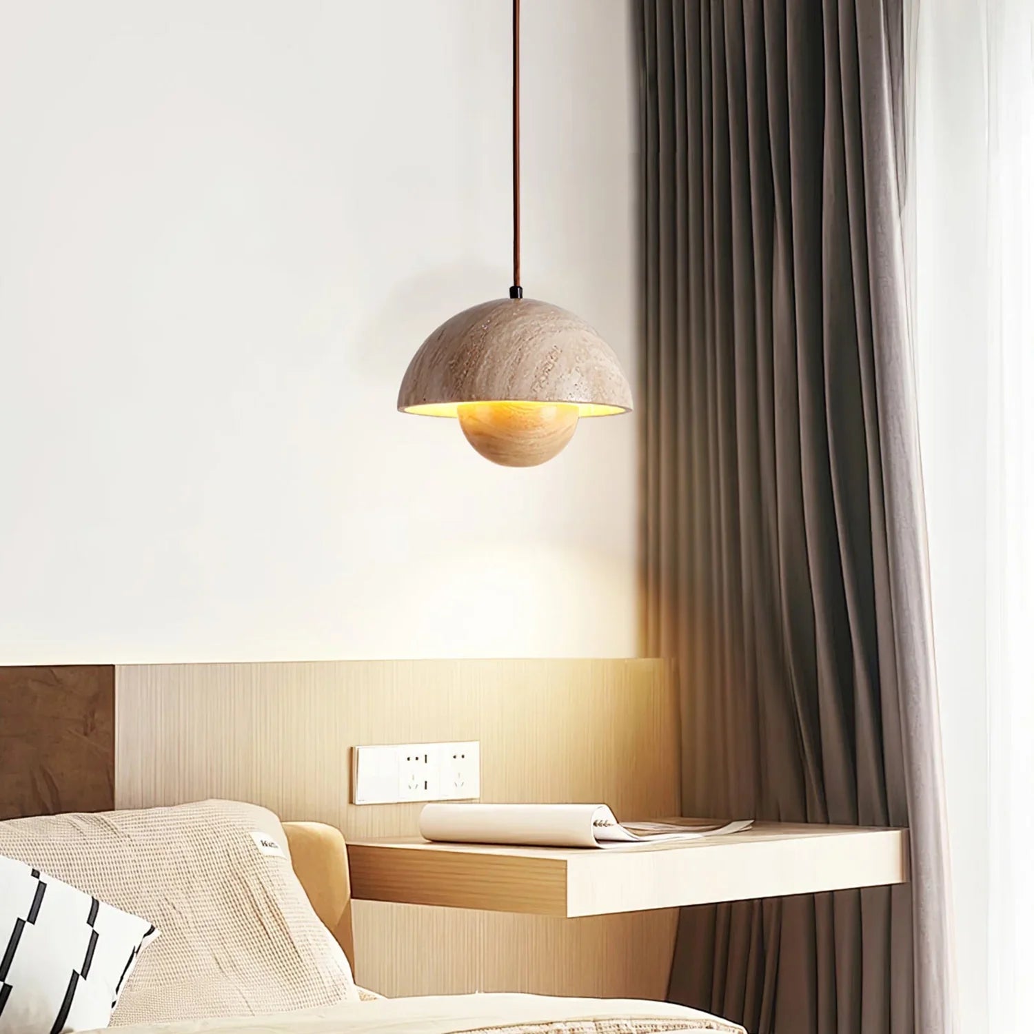 Semicircular Bud Travertine Pendant Lamp
