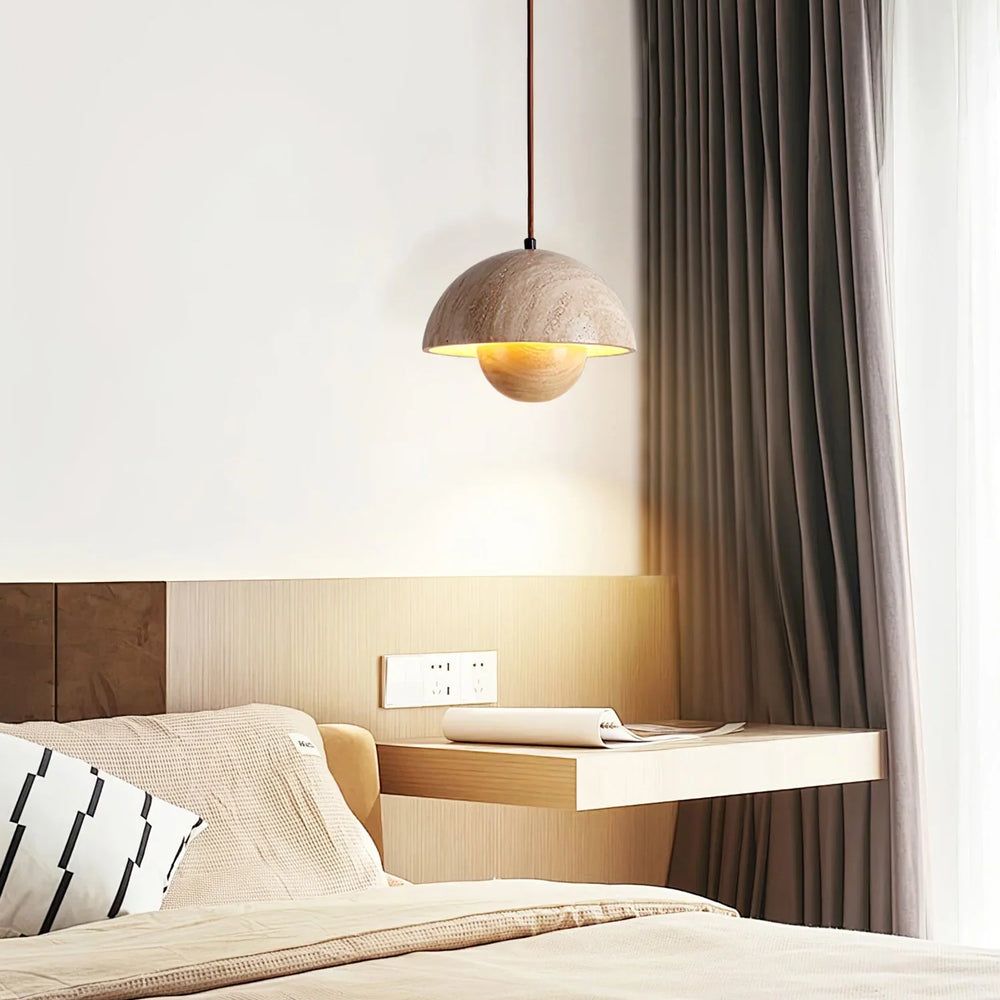 Semicircular Bud Travertine Pendant Lamp