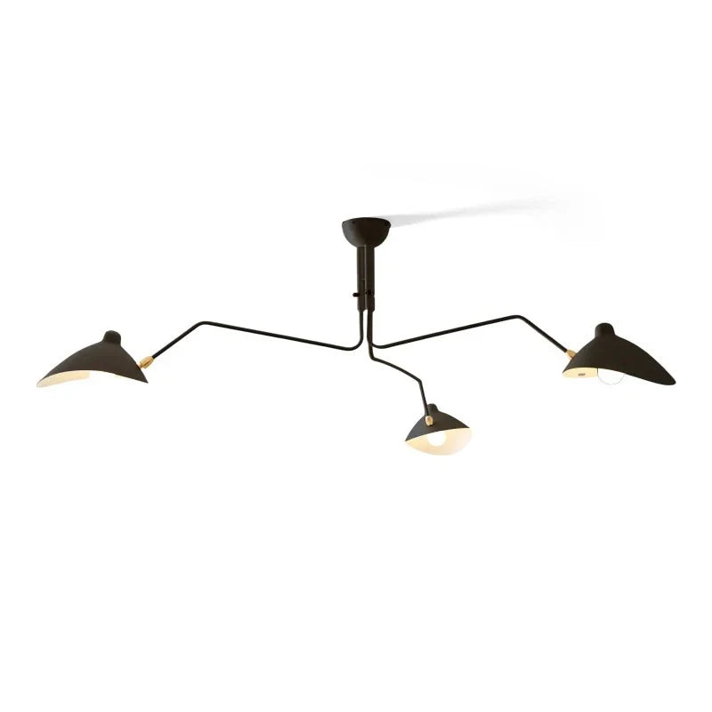 Modern Black Multi-Light Adjustable Articulated Ceiling Light on Pure White Background