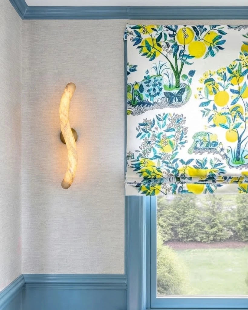 Modern S-Curved Alabaster Art Glass Wall Sconce in Bright Interior
