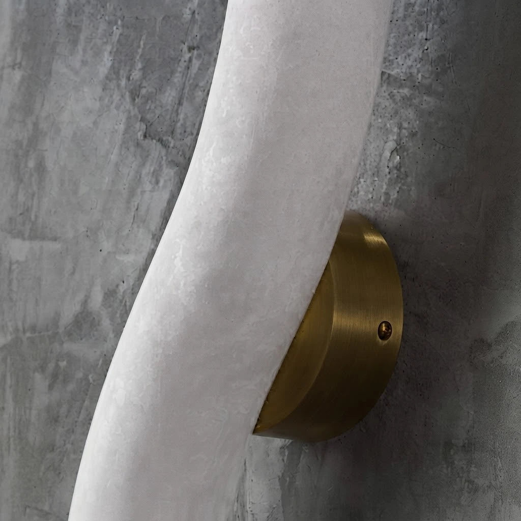 Close Up View of Brass Mount and Alabaster S-Curved Connection