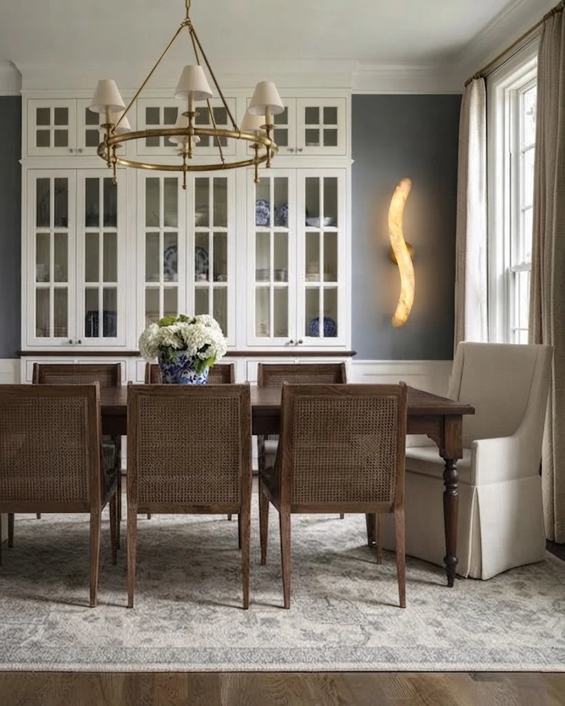 Modern Alabaster Art Glass Wall Sconce in Dining Room Setting