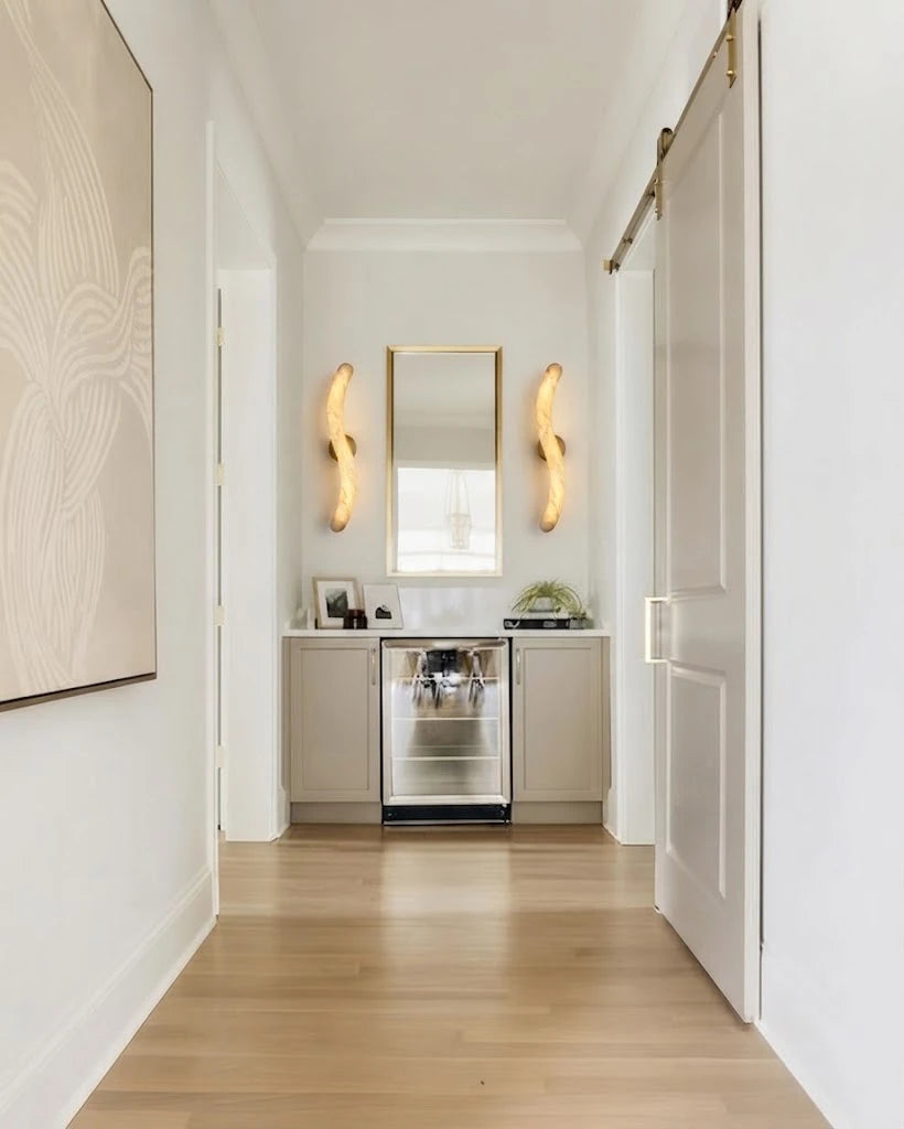 Modern Alabaster Wall Sconce in Hallway Corridor