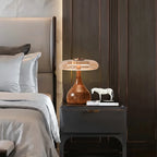 Modern Wood and Glass Table Lamp in Master Bedroom