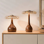 Collection of Modern Amber Glass Mushroom Table Lamps Studio Display