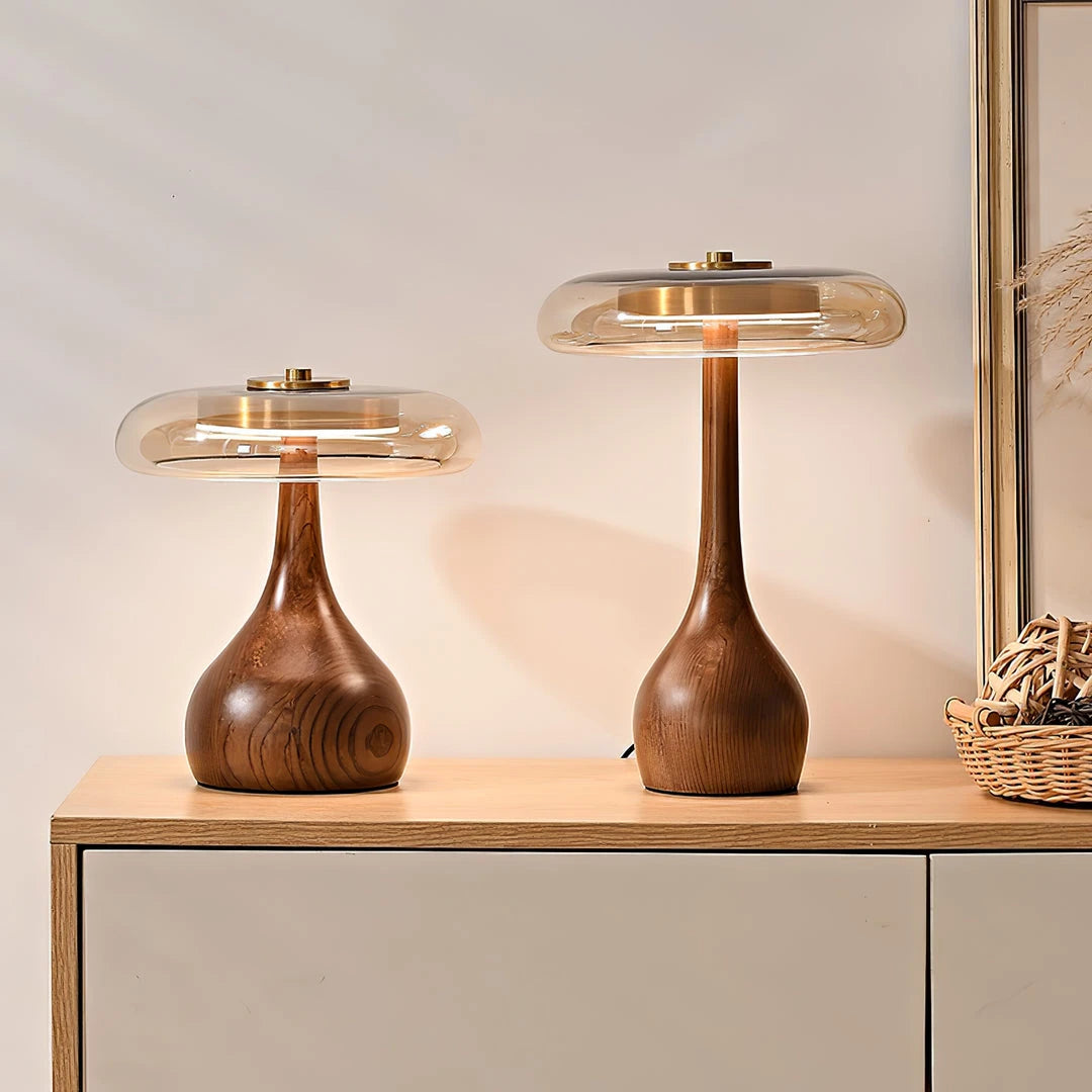 Collection of Modern Amber Glass Mushroom Table Lamps Studio Display