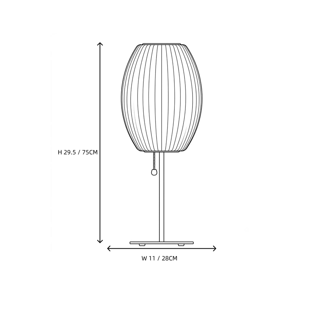 Cigar Shaped Bubble Table Lamp Line Art Dimension Diagram