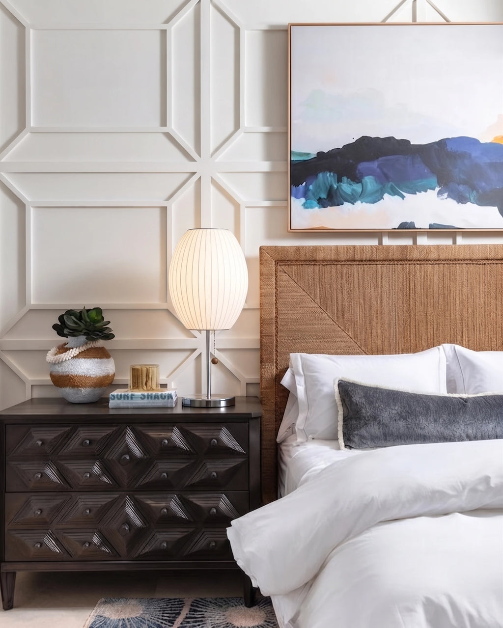 Modern Pleated Shade Accent Lamp on Nightstand