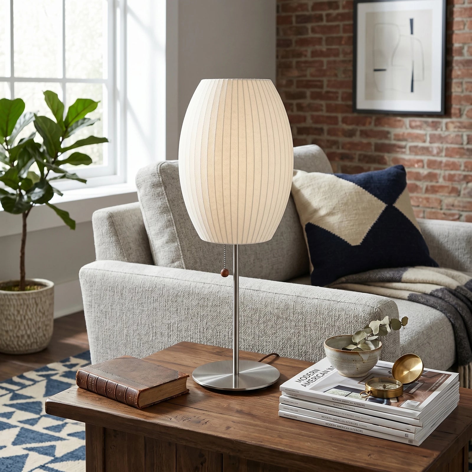 Mid Century Bubble Table Lamp Over Living Room End Table