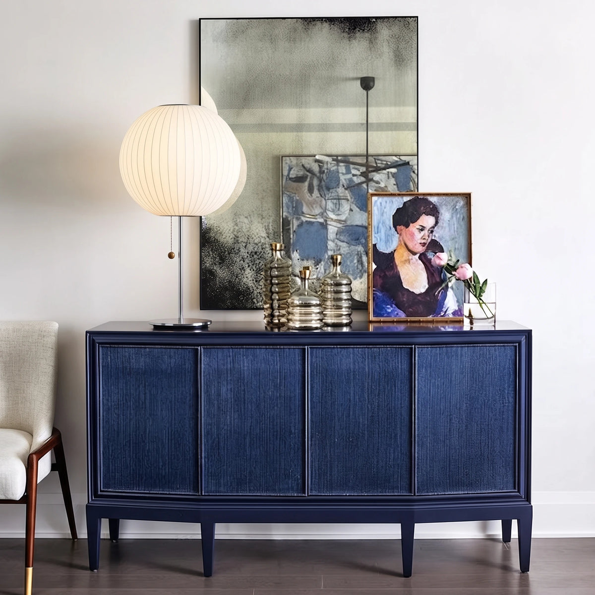 Modern Pleated Table Lamp on Credenza
