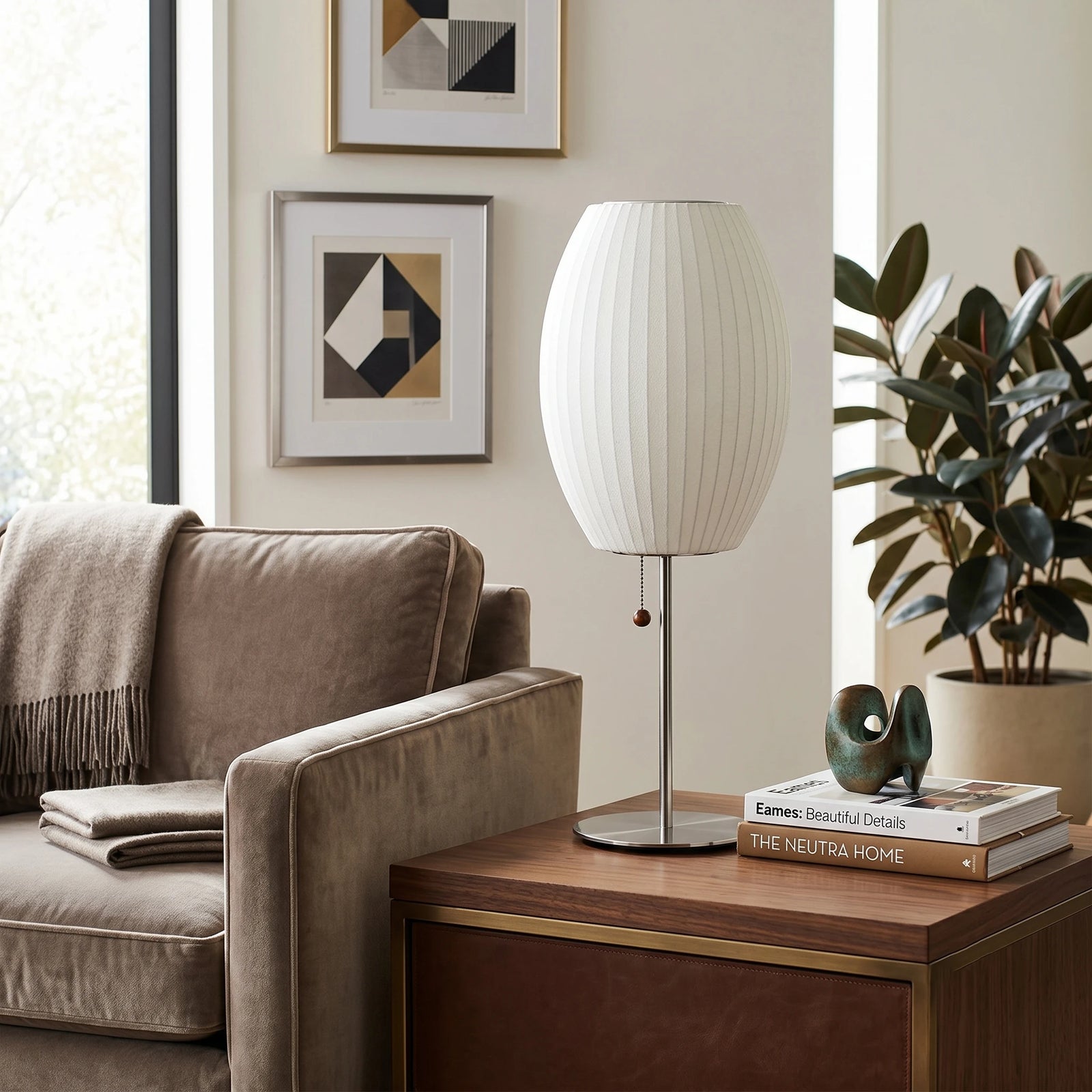 Mid Century Modern Table Lamp Over Living Room End Table