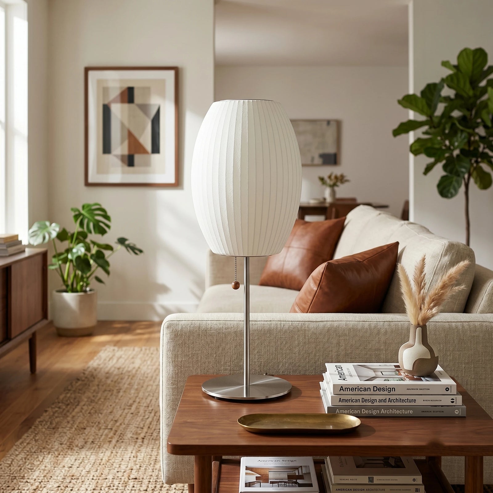 Mid Century Modern Bubble Table Lamp Over Living Room Side Table