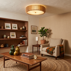 Slatted Wood Drum Flush Mount