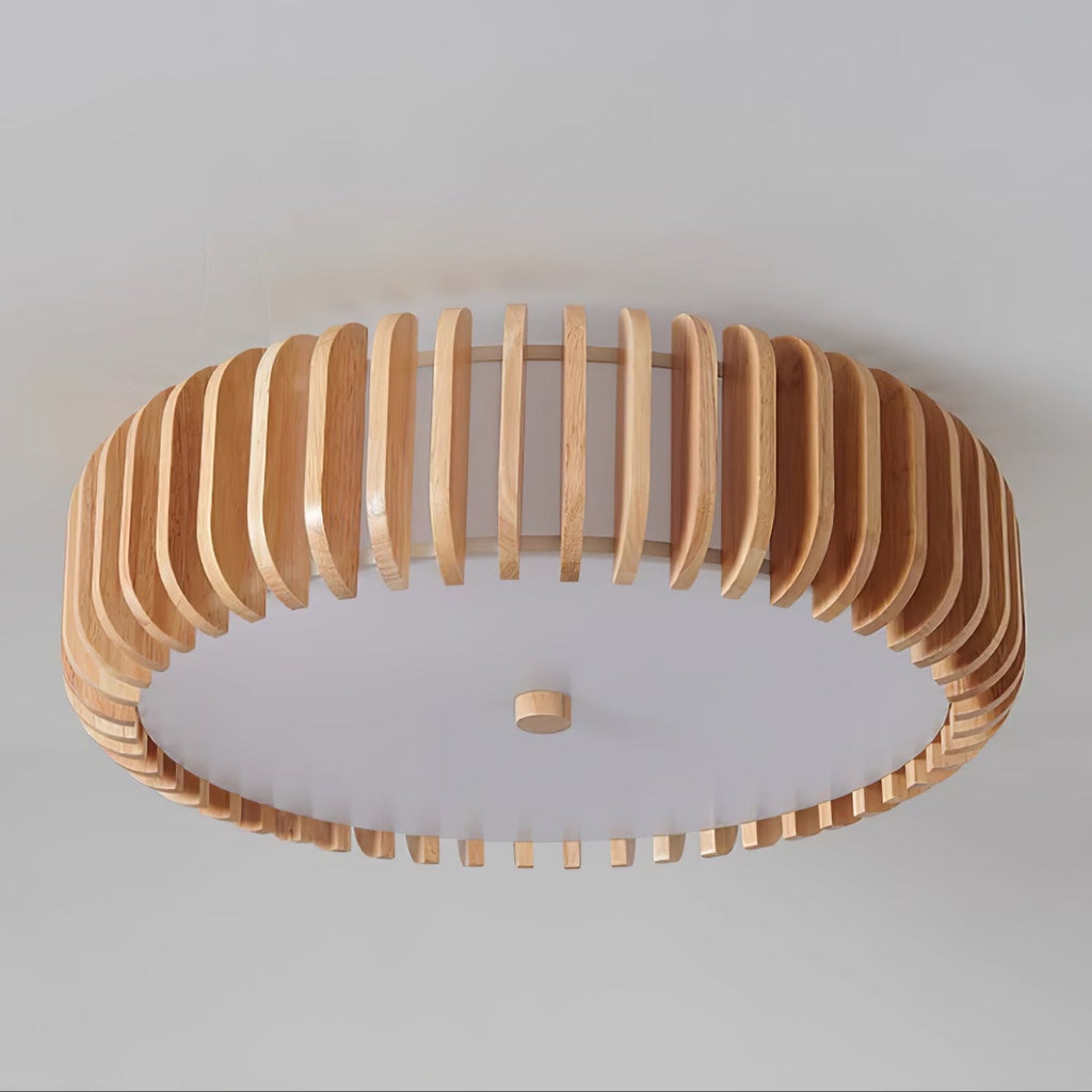 Slatted Wood Drum Flush Mount