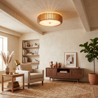 Slatted Wood Drum Flush Mount