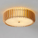 Slatted Wood Drum Flush Mount