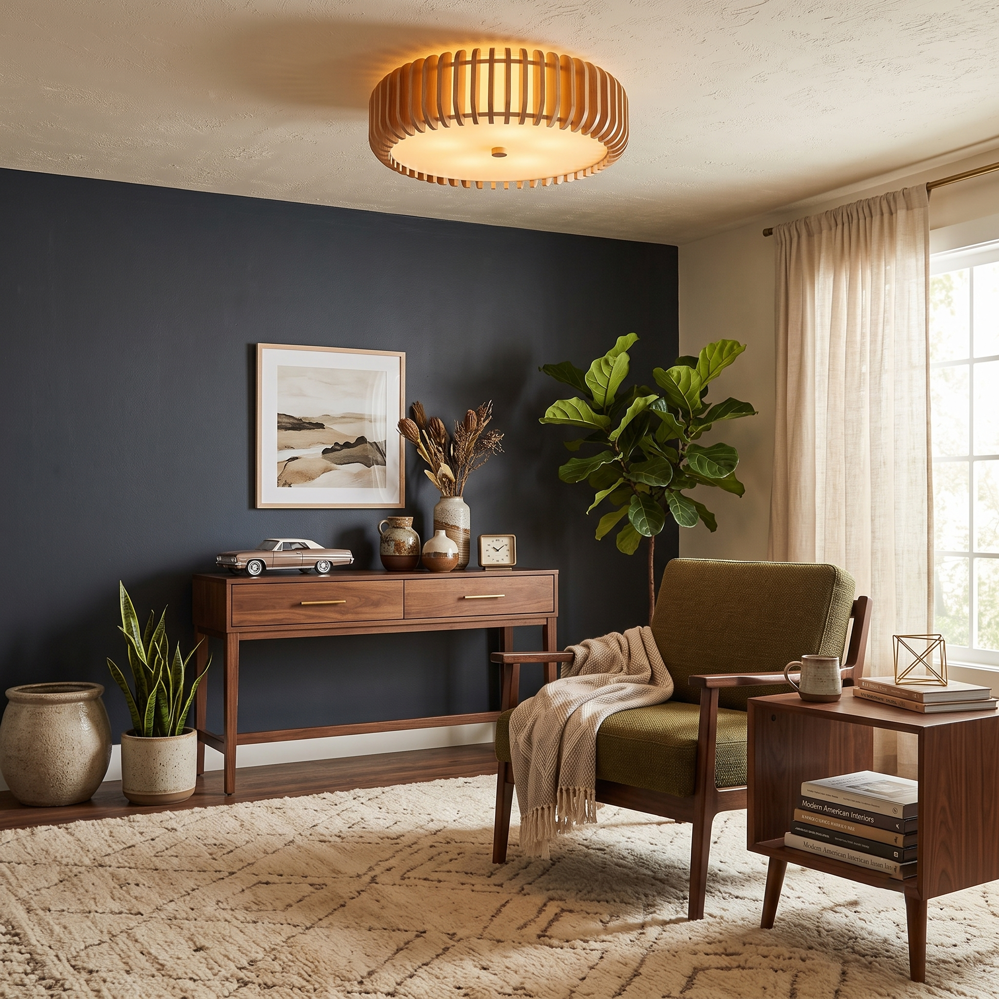 Slatted Wood Drum Flush Mount