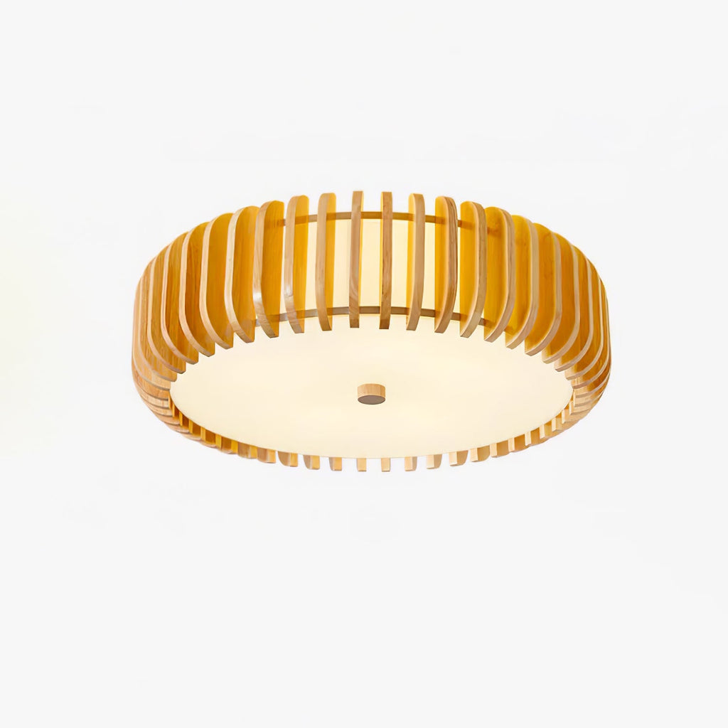 Slatted Wood Drum Flush Mount