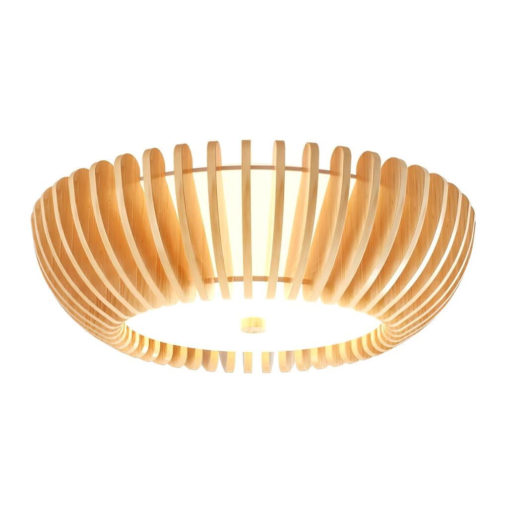 Slatted Wood Drum Flush Mount