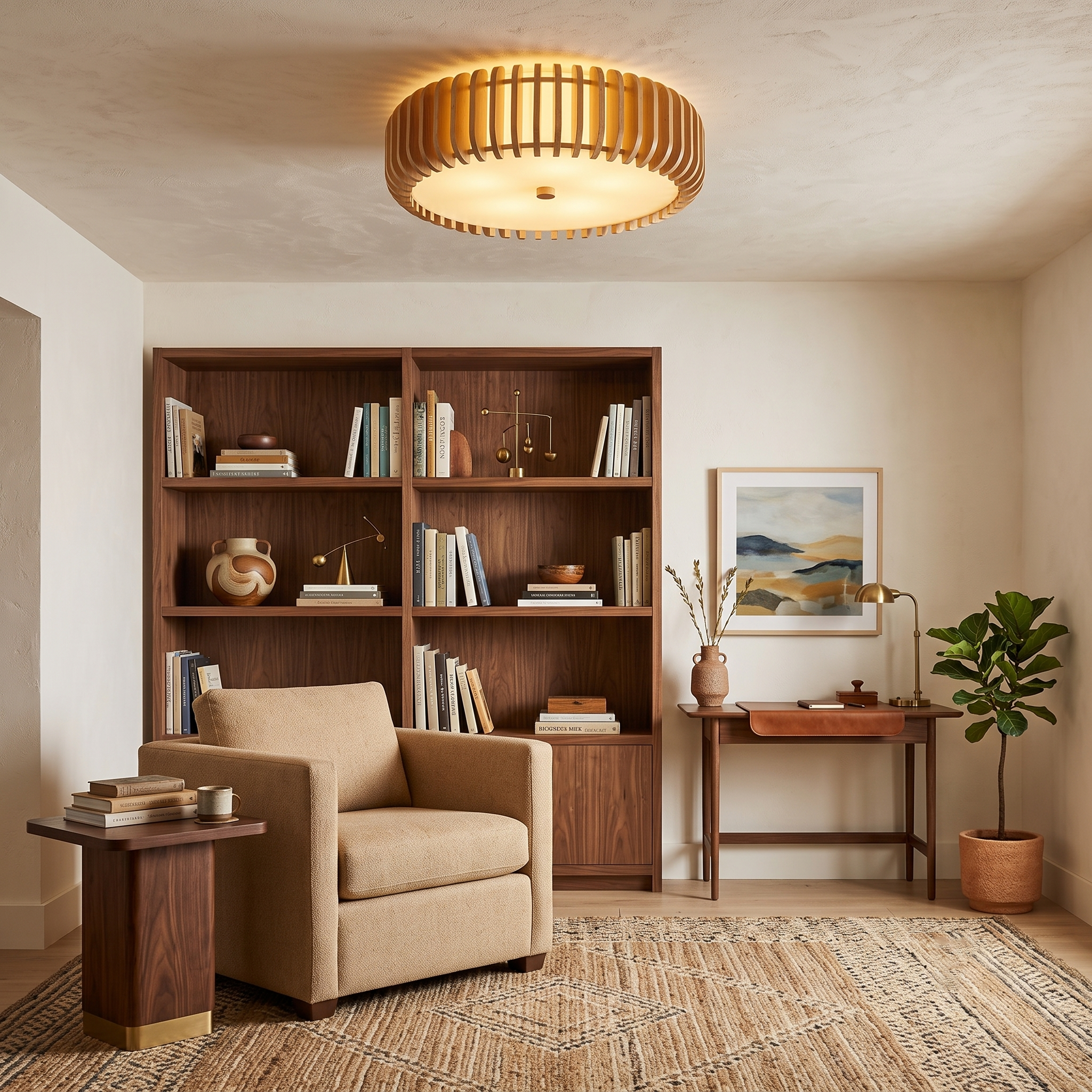 Slatted Wood Drum Flush Mount