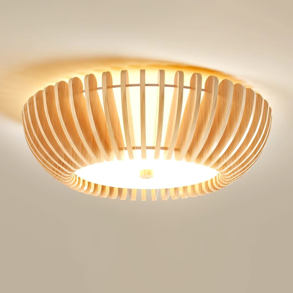Slatted Wood Drum Flush Mount