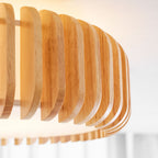 Slatted Wood Drum Flush Mount